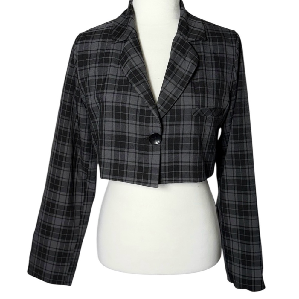 Foxblood Cropped Plaid Blazer Jacket - Picture 2 of 6